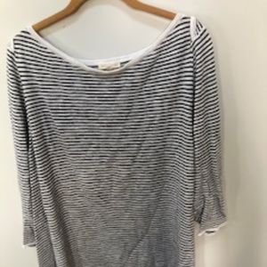 boatneck white and navy striped light knit top